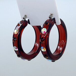 Vintage Smoked topaz color Lucite Acrylic1.5 inch Hoop party Fashion Earrings